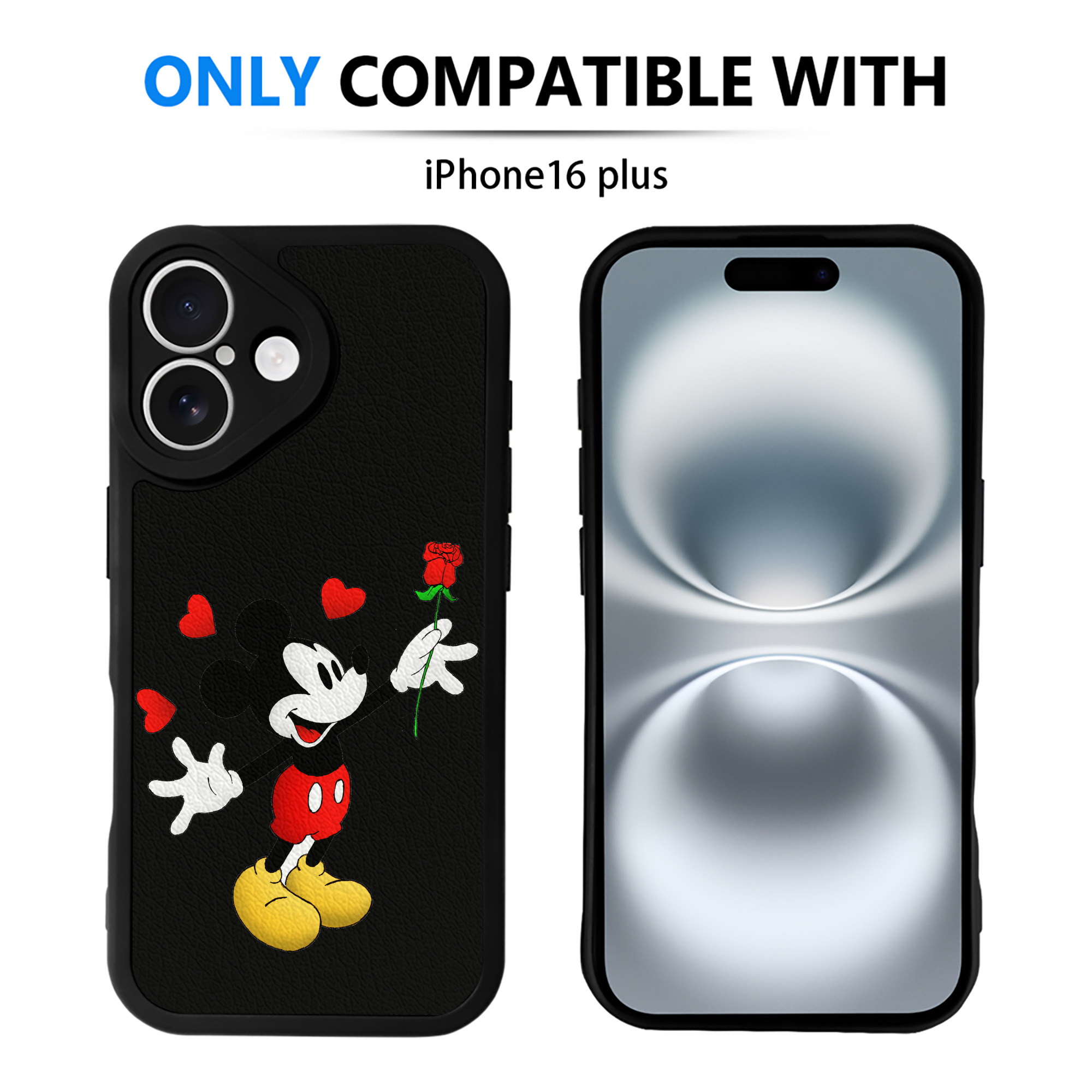 （画像用） ミッキーマウス Mickey Mouse 【iPhone 16シリーズ対応】シリコンスマホケース（レザー調） 材質：シリコン